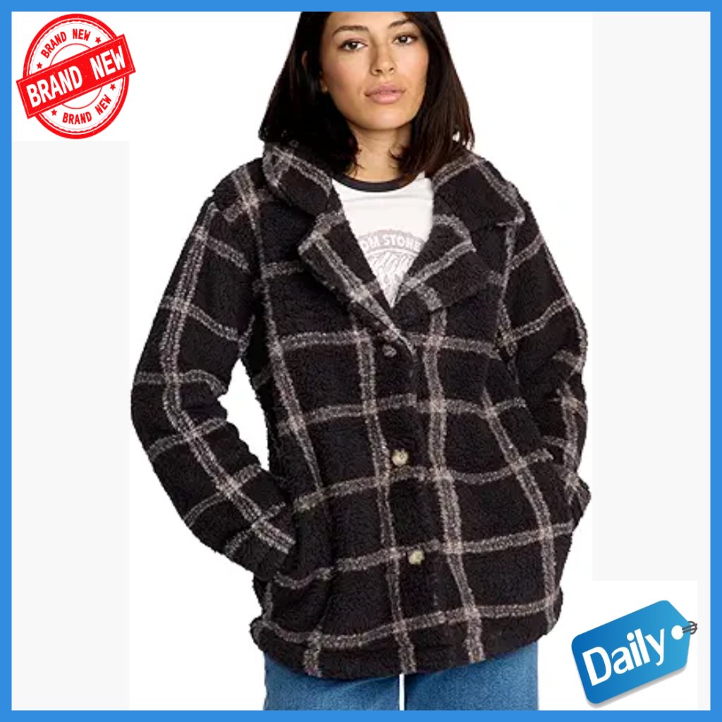 Women's Sherpa Knit Jacket Plaid Jacquard Fleece Casual Layering